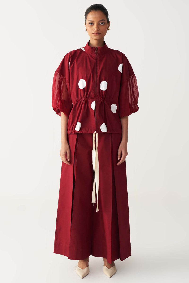 DRAWSTRING POLKA TOP CO-ORD-MADDER RED poplin by THREE in red color for women Worldwide