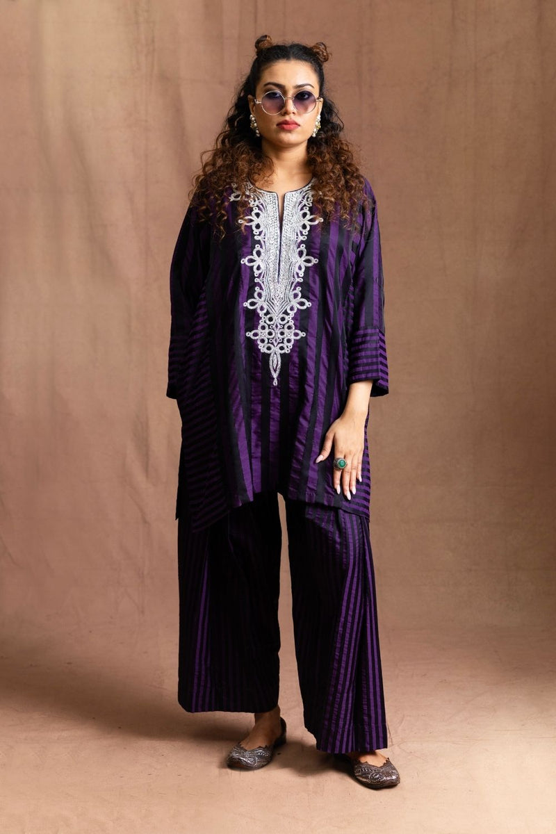 Silk Striped Farshi-Auberine & Black Stripes silk by Sabo by Sabina for women Worldwide