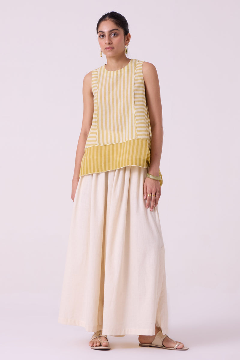 Asahi Yellow Striped Handwoven Tent top handwoven cotton top/shirt by The Summer House in yellow for women Worldwide