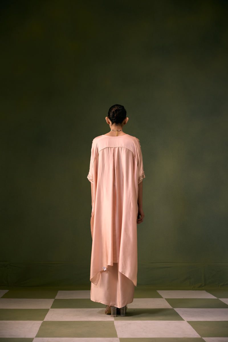 Nexa Tea Rose Antifit Top with Wrap Skirt vegan satin indo-western by PRAHNAAYA in pink for women Worldwide