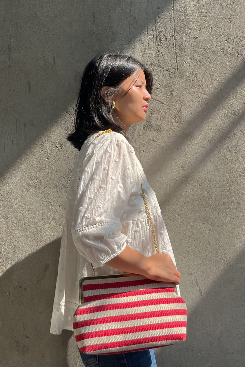 Red Autumn Clutch cotton Bags by Khara Kapas for women Worldwide