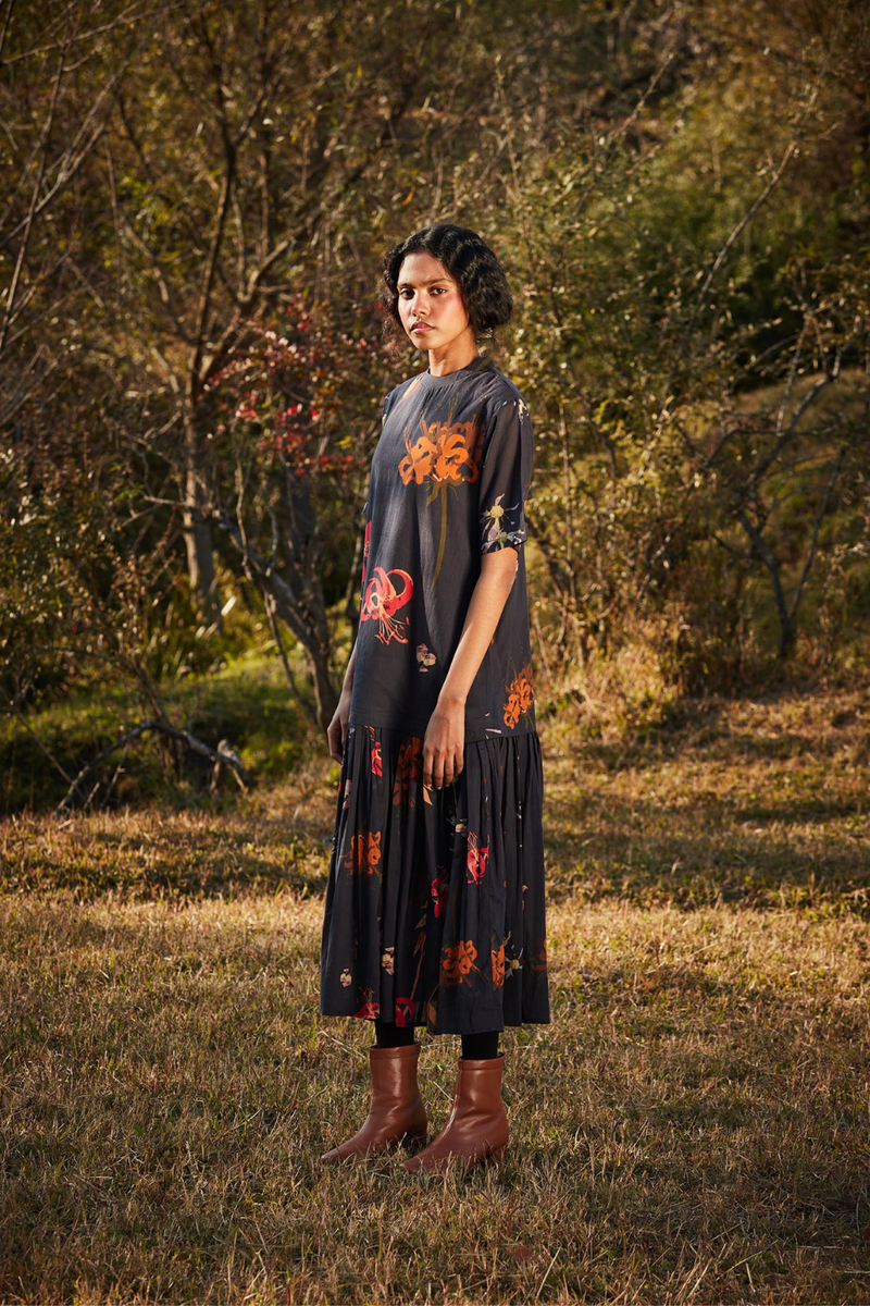 Rustling Leaves Dress cotton by Khara Kapas in brown for women Worldwide