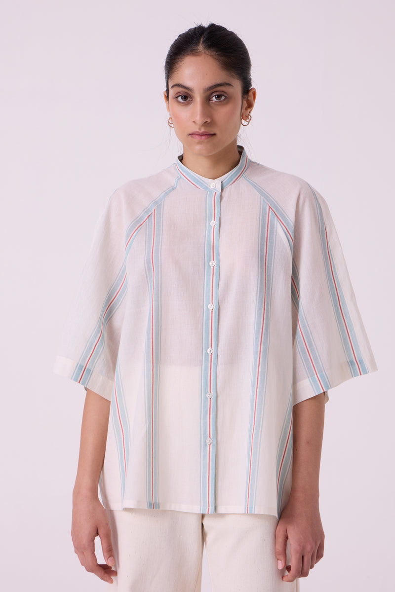 Kisaiya Striped Handwoven Top handwoven cotton top/shirt by The Summer House in off white for women Worldwide