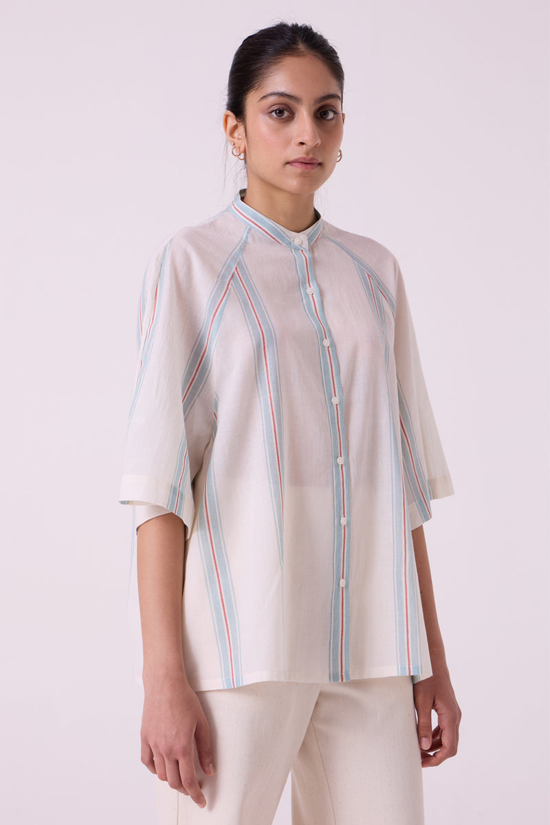 Kisaiya Striped Handwoven Top handwoven cotton top/shirt by The Summer House in off white for women Worldwide