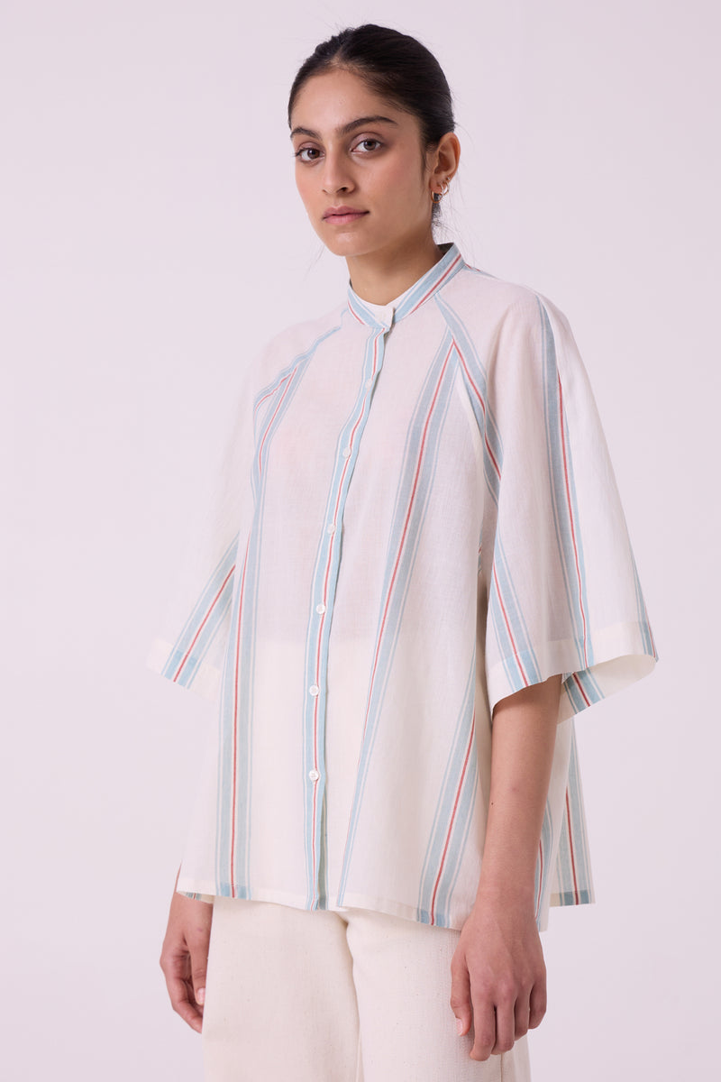 Kisaiya Striped Handwoven Top handwoven cotton top/shirt by The Summer House in off white for women Worldwide
