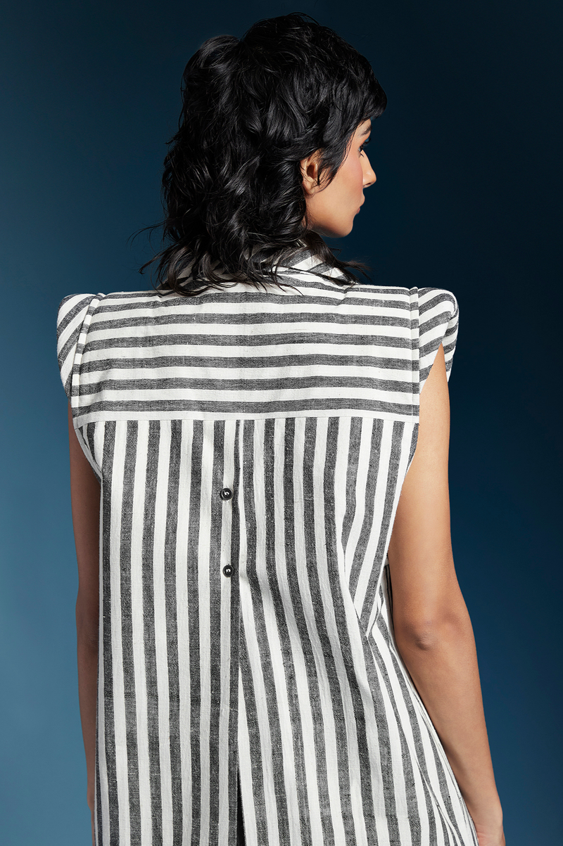 Harley Jacket-Bw Balanced Stripes cotton by Chola for women Worldwide