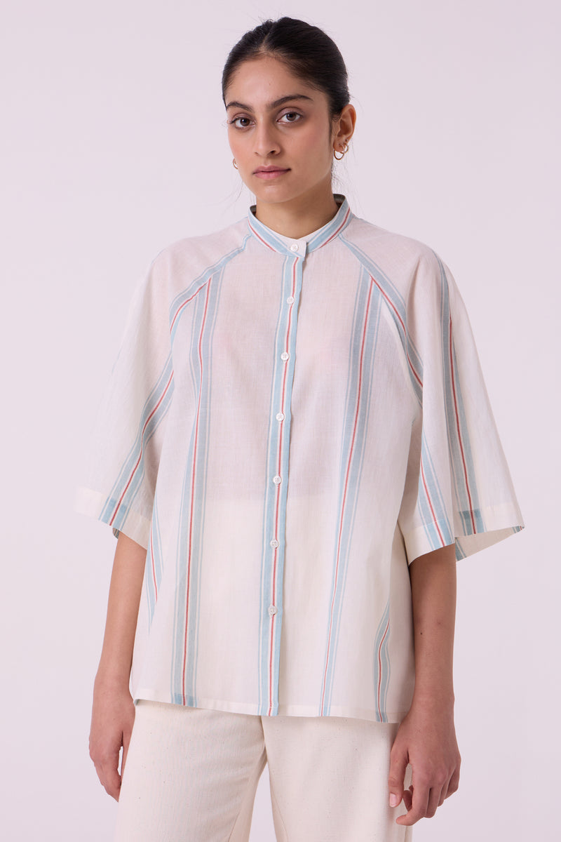 Kisaiya Striped Handwoven Top handwoven cotton top/shirt by The Summer House in off white for women Worldwide