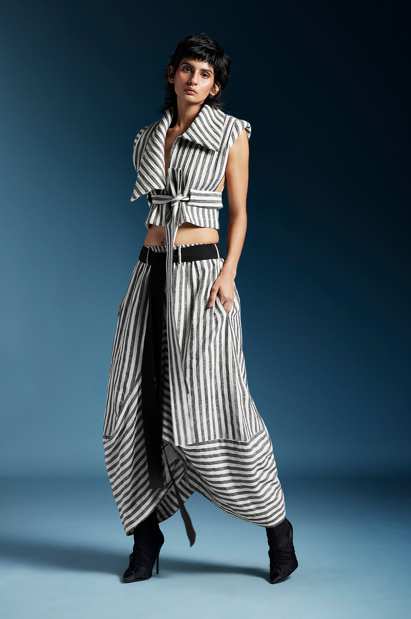 Clara Skirt-Bw Balanced Stripes cotton by Chola for women Worldwide