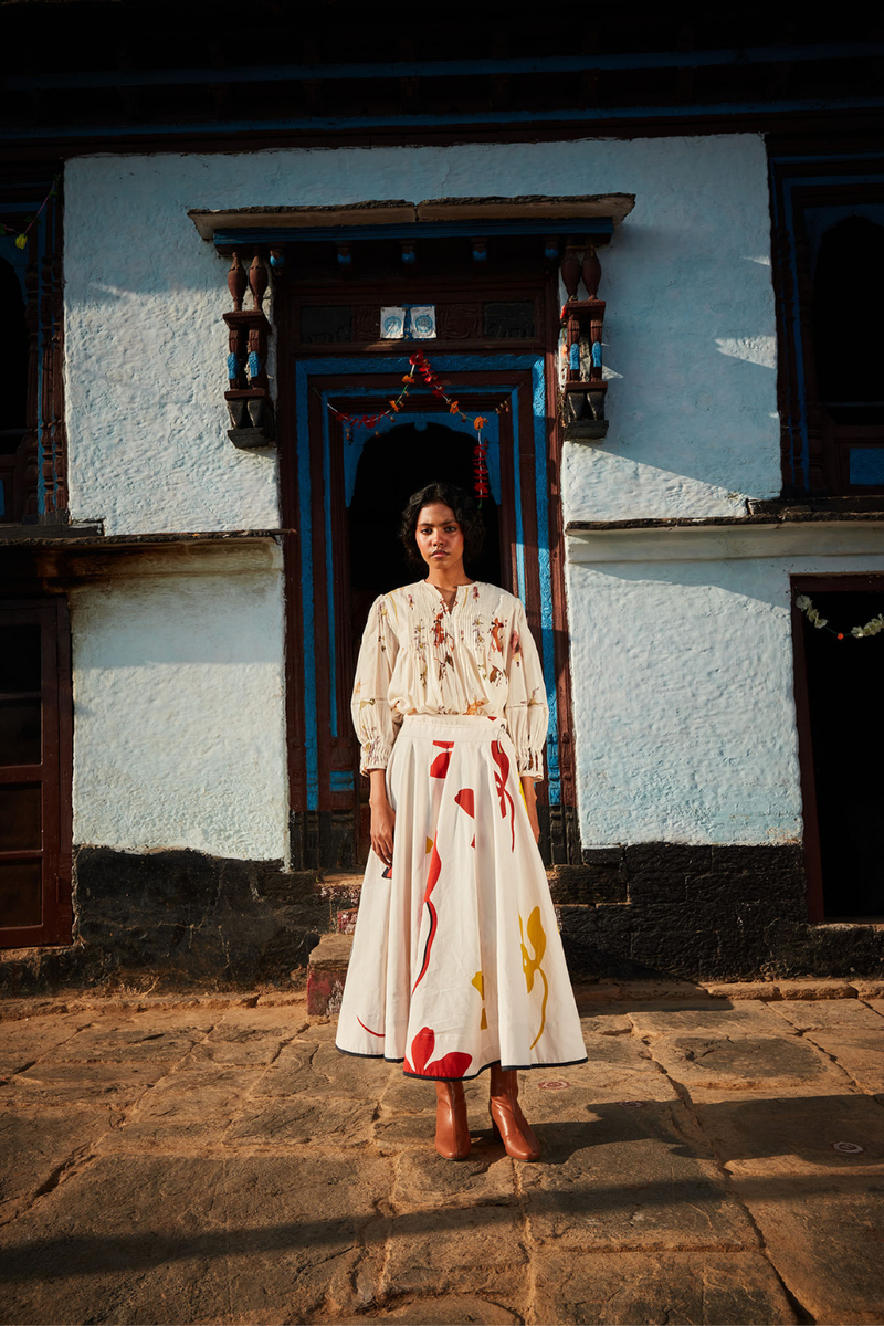 Nature's Canvas skirt cotton by Khara Kapas in multi for women Worldwide
