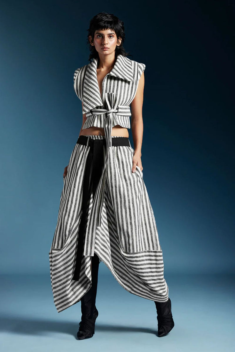 Clara Skirt-Bw Balanced Stripes cotton by Chola for women Worldwide