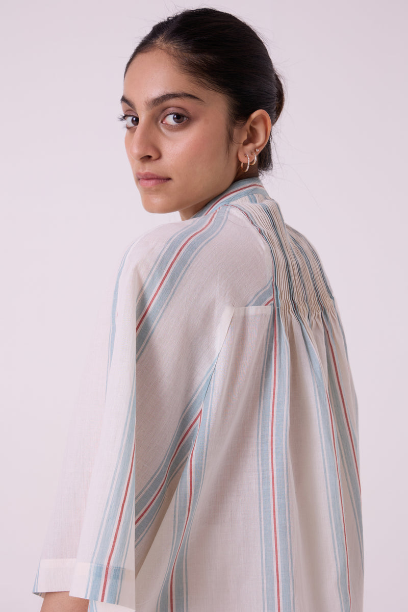 Kisaiya Striped Handwoven Top handwoven cotton top/shirt by The Summer House in off white for women Worldwide