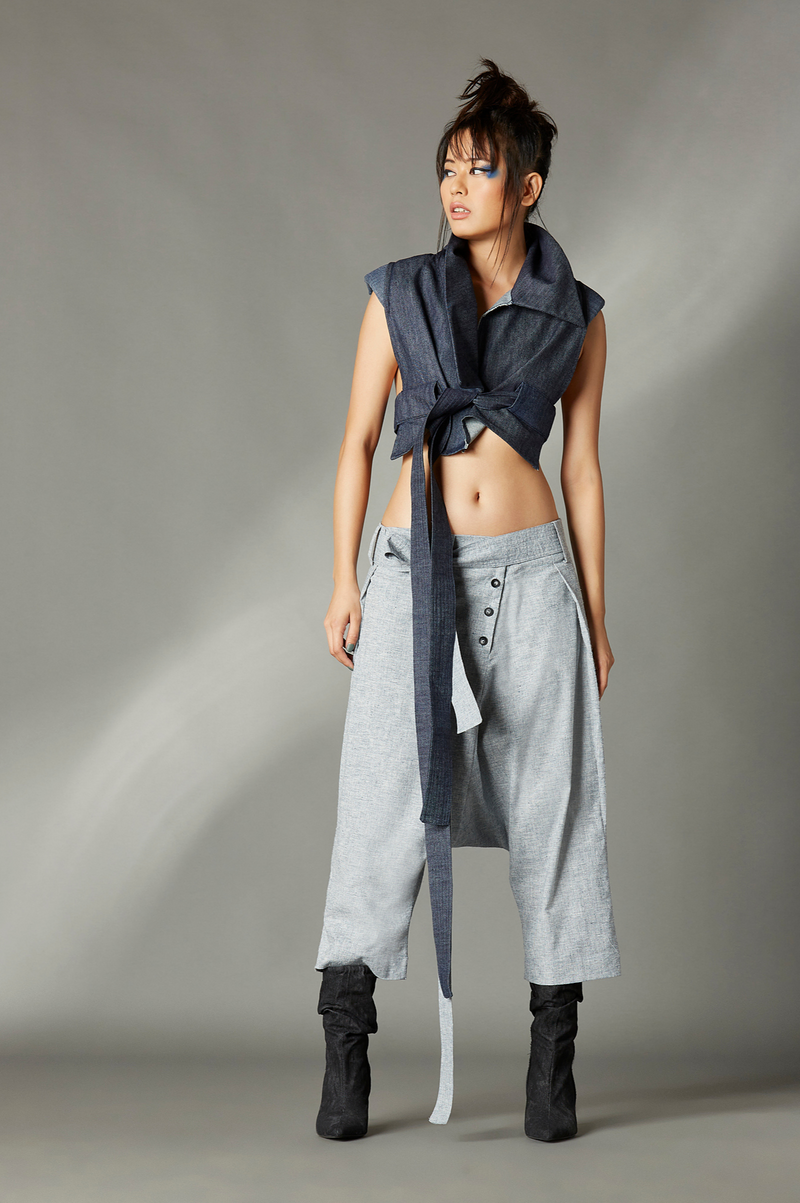 Nova Trousers in Burlap cotton by Chola in blue color for women Worldwide