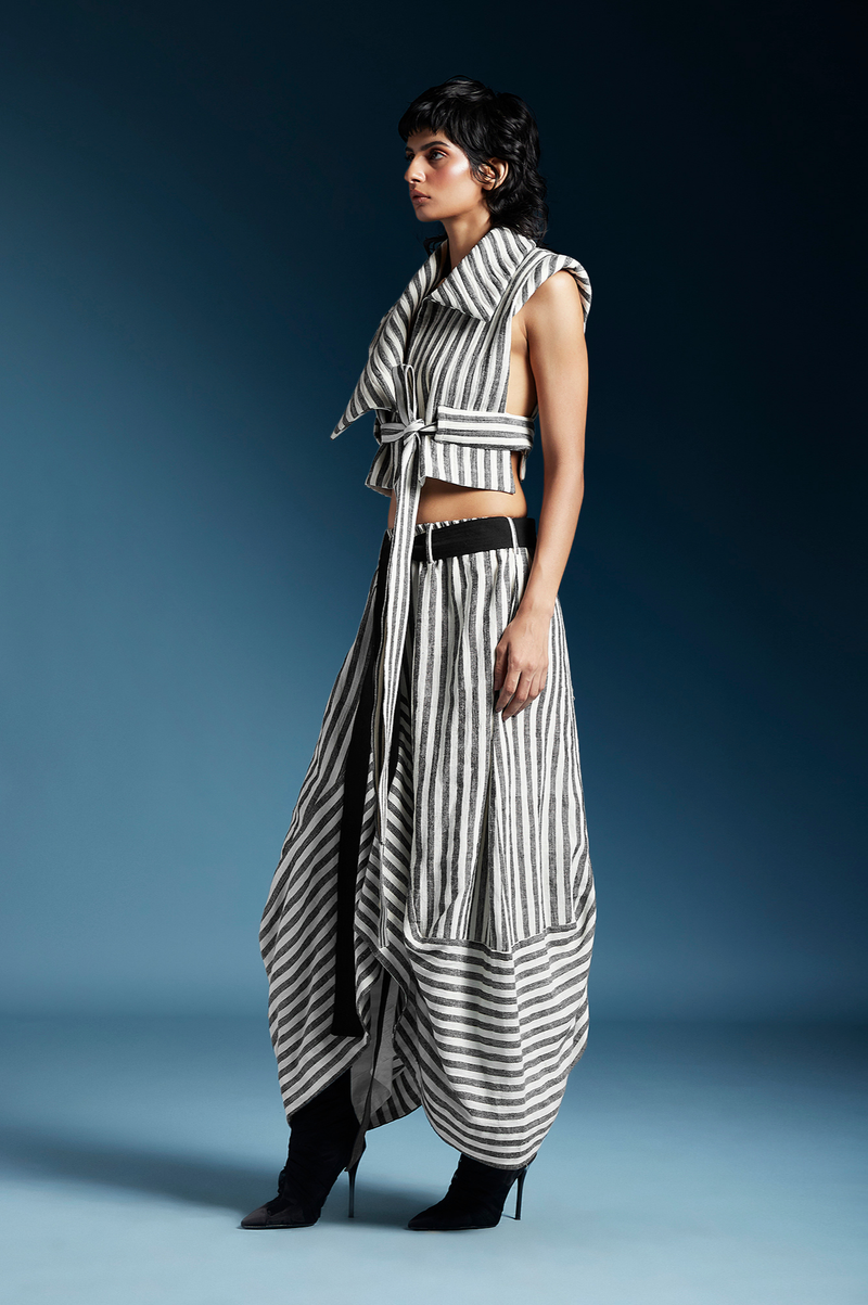 Clara Skirt-Bw Balanced Stripes cotton by Chola for women Worldwide