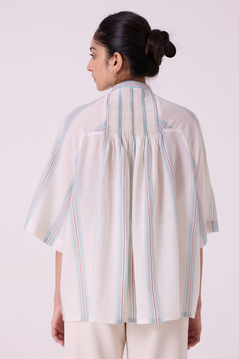 Kisaiya Striped Handwoven Top handwoven cotton top/shirt by The Summer House in off white for women Worldwide