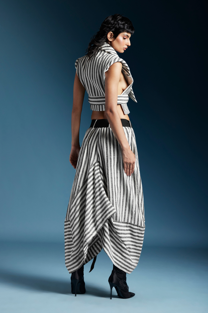 Clara Skirt-Bw Balanced Stripes cotton by Chola for women Worldwide