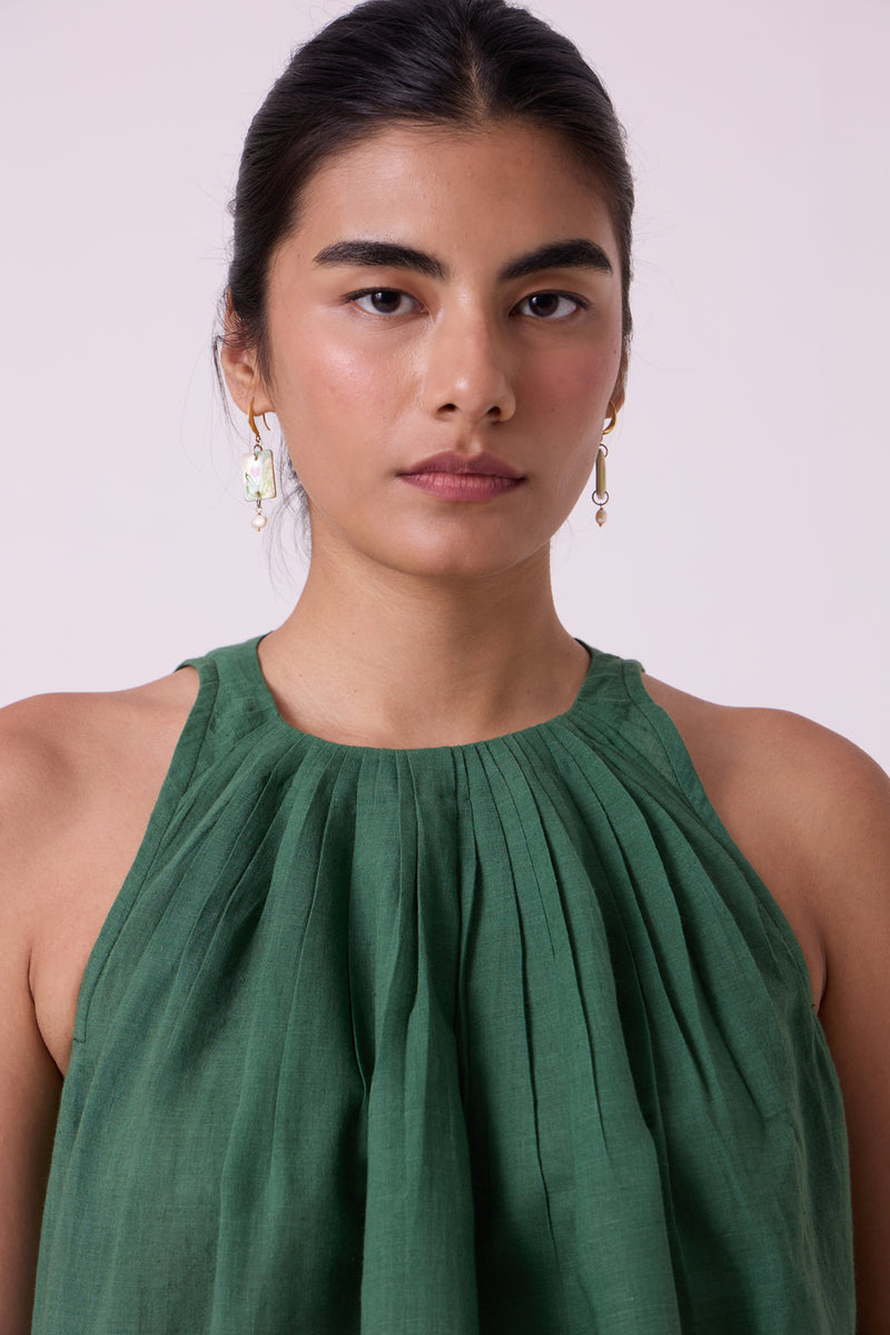 Margo Green Colourblocked Handwoven Top handwoven cotton top/shirt by The Summer House in green for women Worldwide
