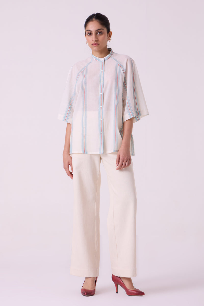 Kisaiya Striped Handwoven Top handwoven cotton top/shirt by The Summer House in off white for women Worldwide