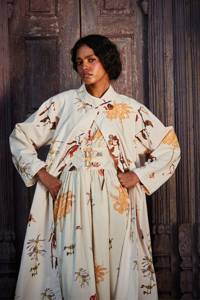 Snowcap Trench Dress by Khara Kapas in white for women Worldwide