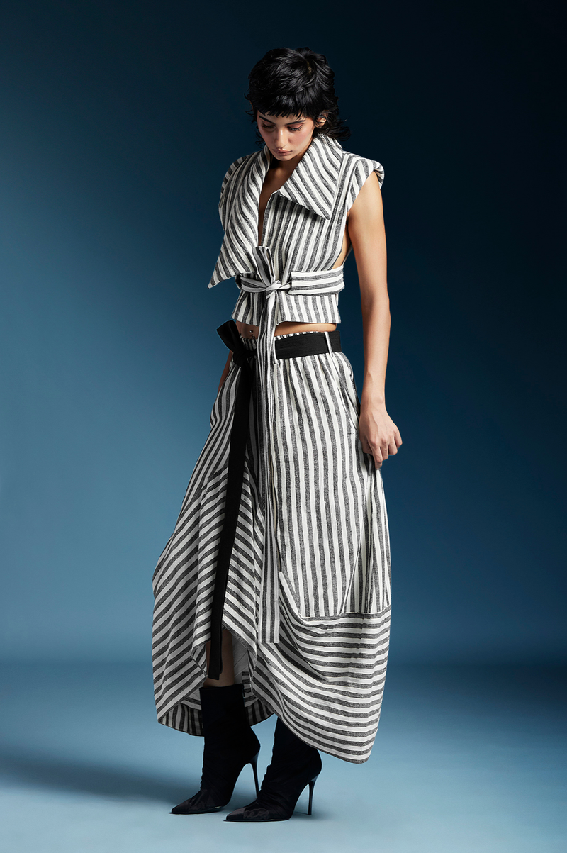 Clara Skirt-Bw Balanced Stripes cotton by Chola for women Worldwide