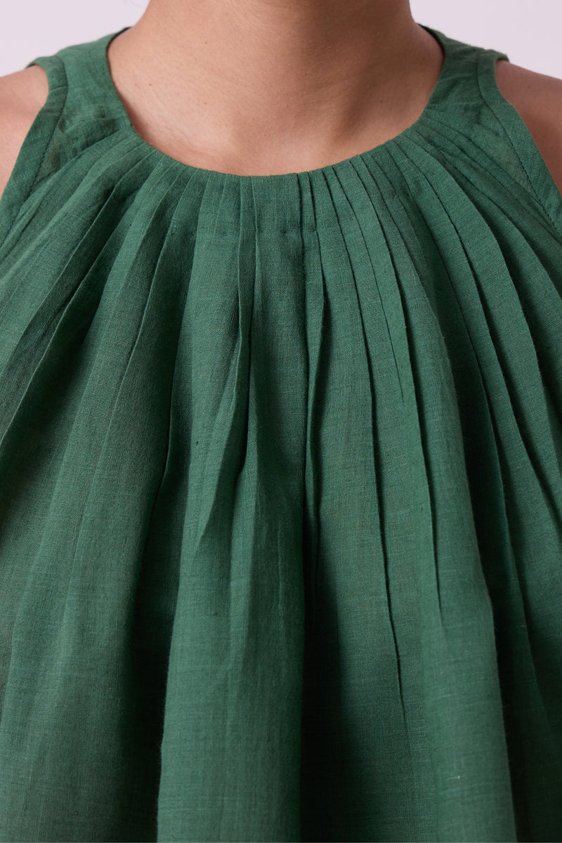 Margo Green Colourblocked Handwoven Top handwoven cotton top/shirt by The Summer House in green for women Worldwide