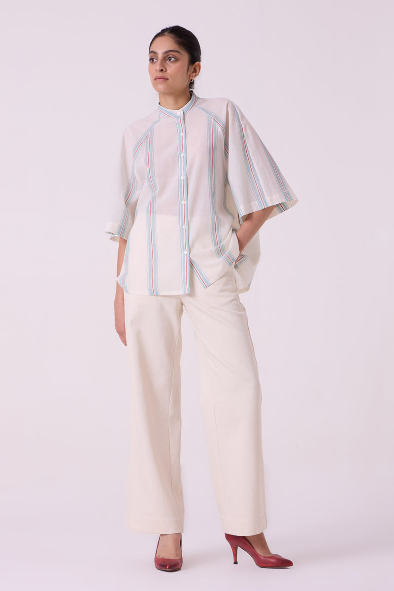 Kisaiya Striped Handwoven Top handwoven cotton top/shirt by The Summer House in off white for women Worldwide