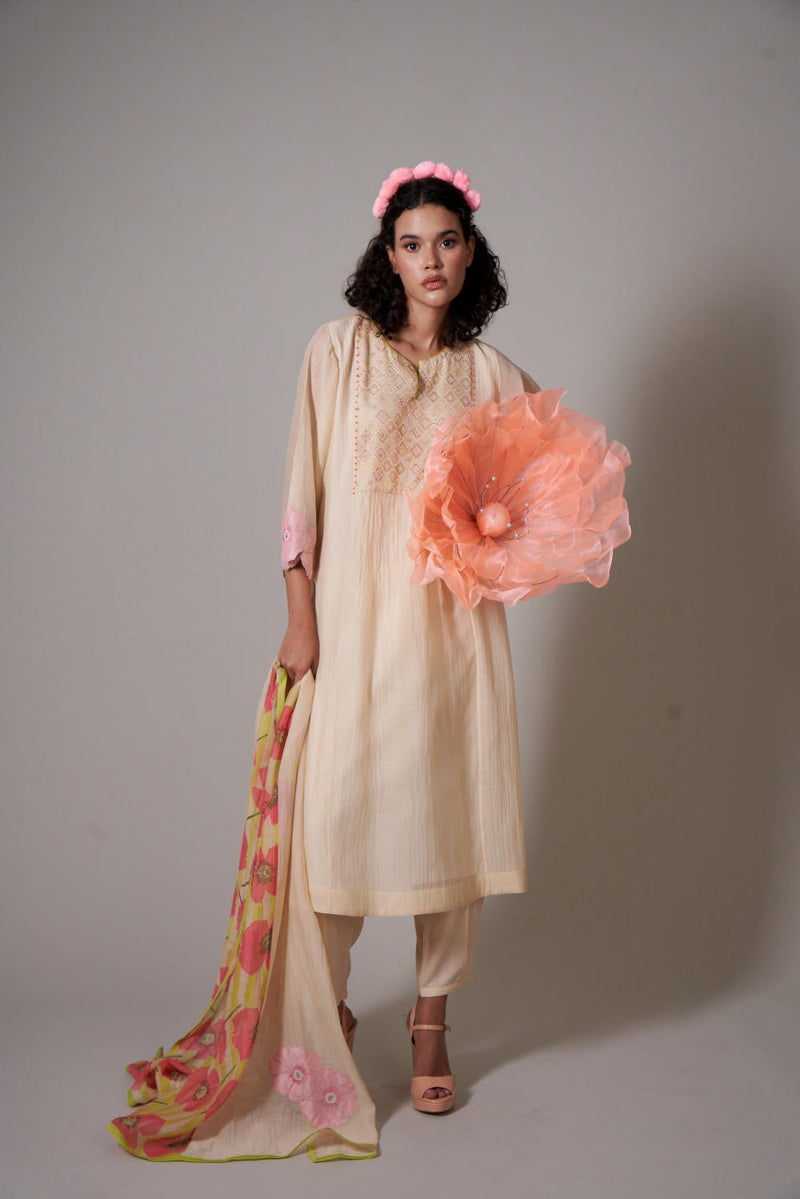 Gekka Sepia mul cotton silk kurta set silk by Priti Prashant for women Worldwide