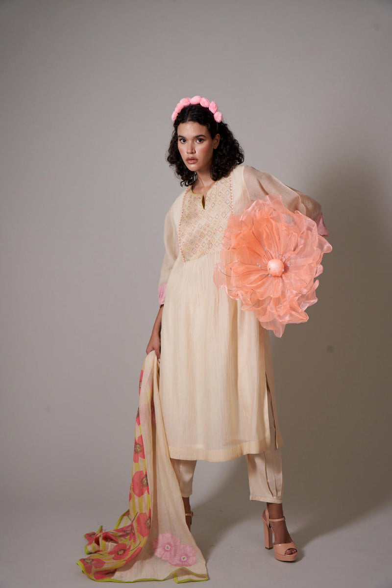 Gekka Sepia mul cotton silk kurta set silk by Priti Prashant for women Worldwide