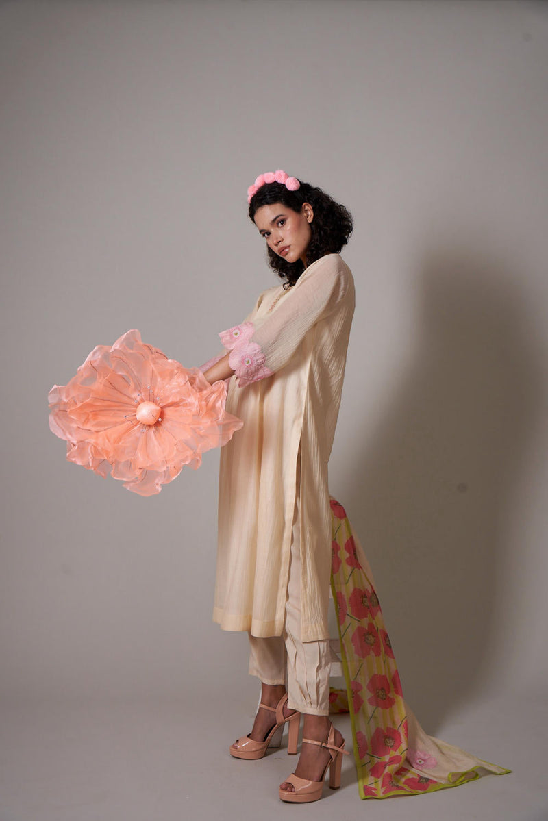 Gekka Sepia mul cotton silk kurta set silk by Priti Prashant for women Worldwide