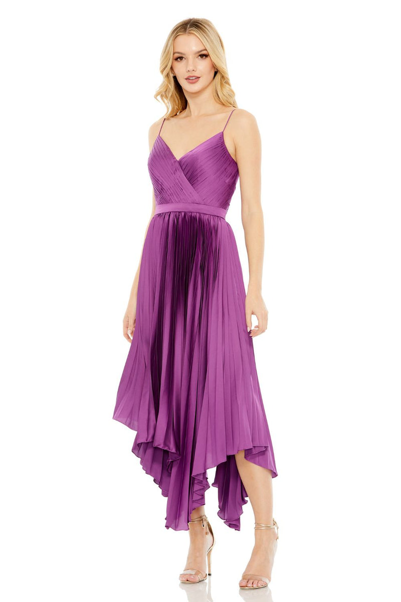 49637-Pleated Satin Flowy Midi Dress satin by Mac Duggal for women Worldwide
