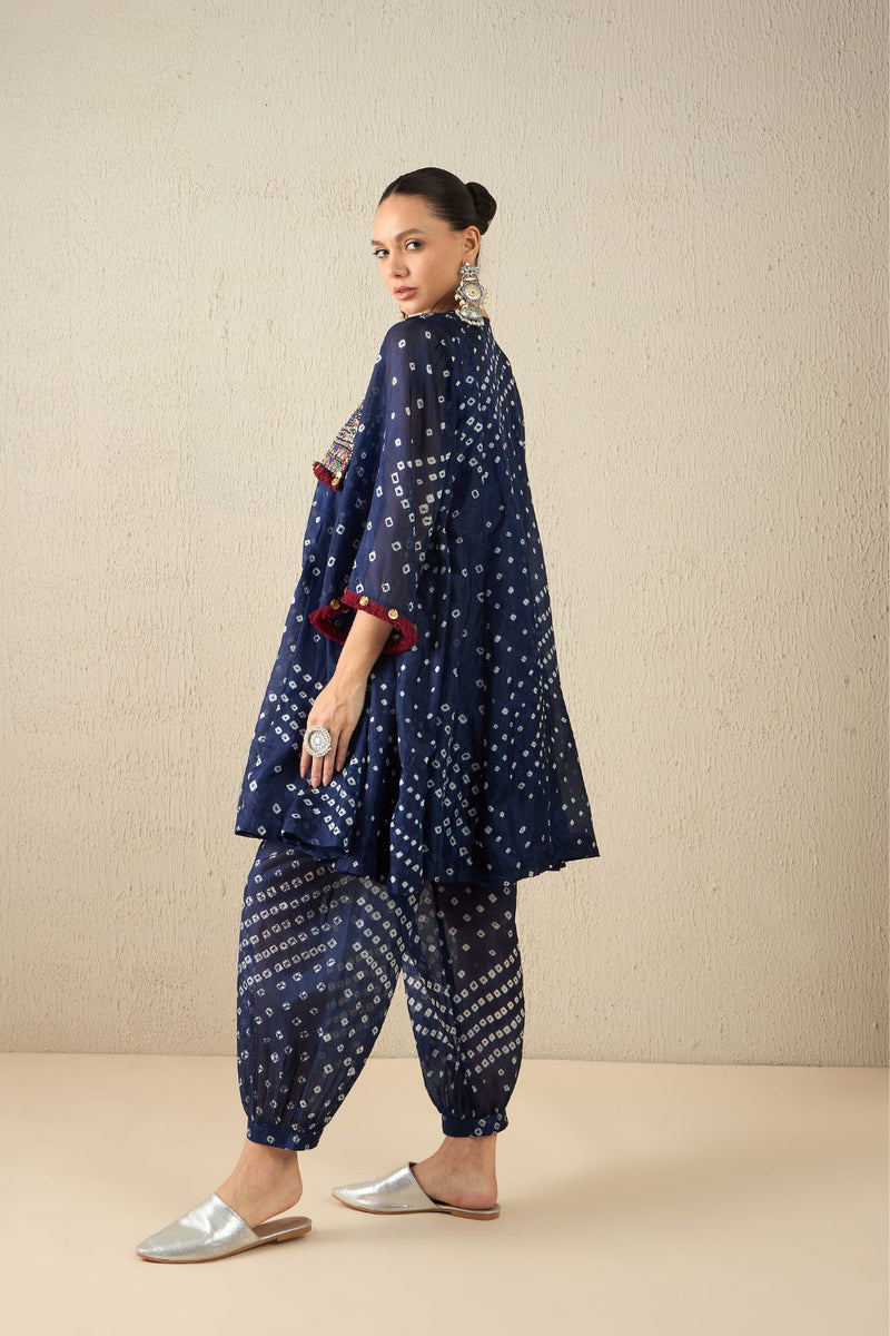 AFGHANI BANDHANI SET - Navy Blue silk by Aavidi in yellow color for women Worldwide