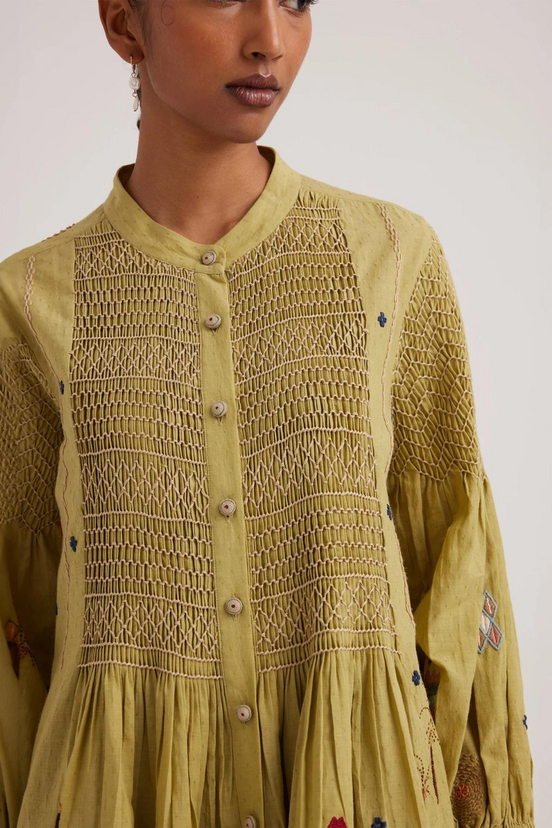 Porto Top-Folk Green cotton by CORD for women Worldwide