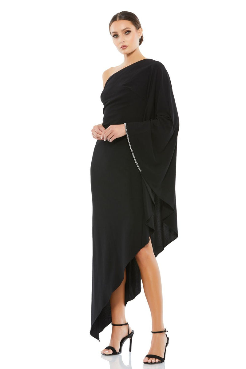 11247-One Shoulder Asymmetrical Hem Flowy Dress by Mac Duggal in black color for women Worldwide