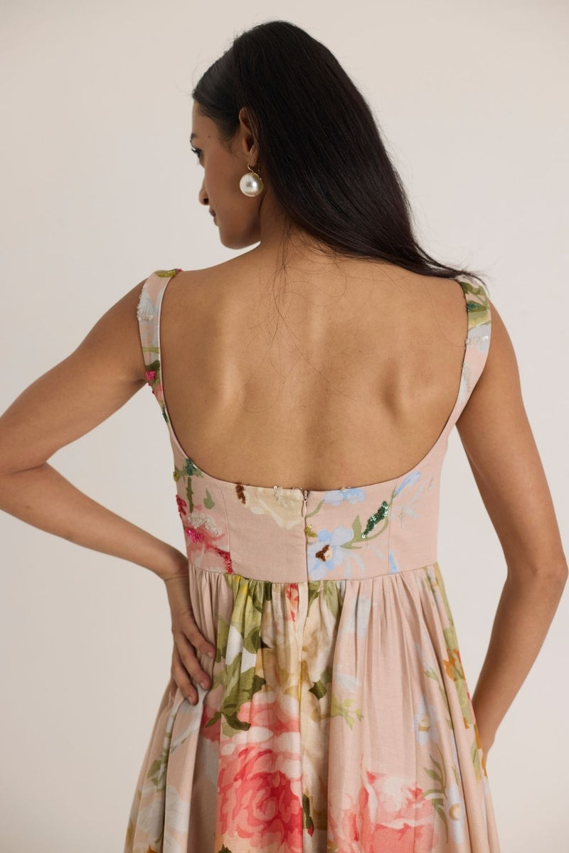 HAZEL EMBROIDERED DRESS satin by Yam in pink color for women Worldwide