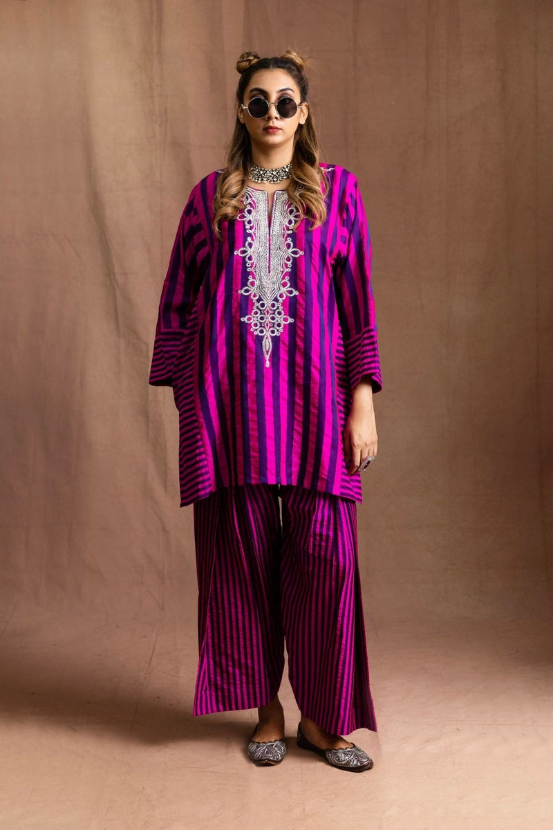 Silk Striped Farshi-Pink & Purple Stripes silk by Sabo by Sabina for women Worldwide