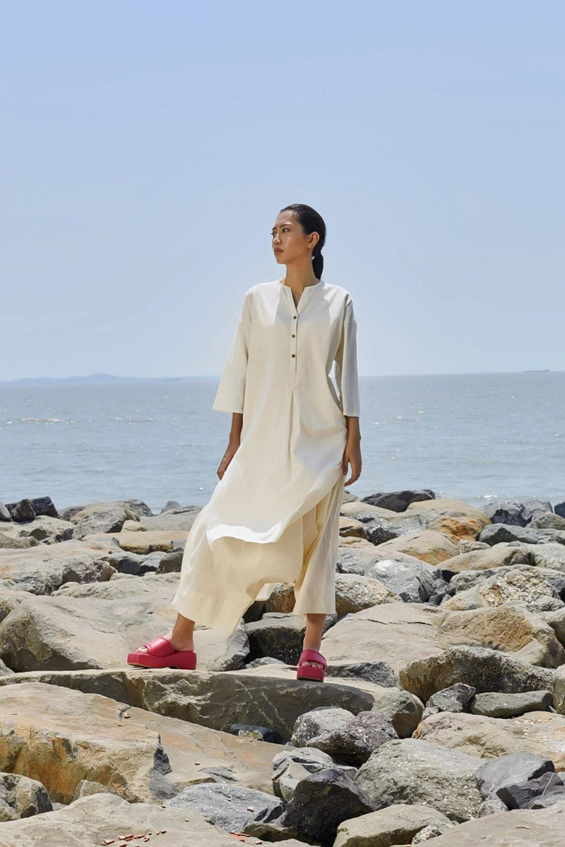 Off-White Placket Tunic Set Co-ord Sets by Mati in white color for women Worldwide