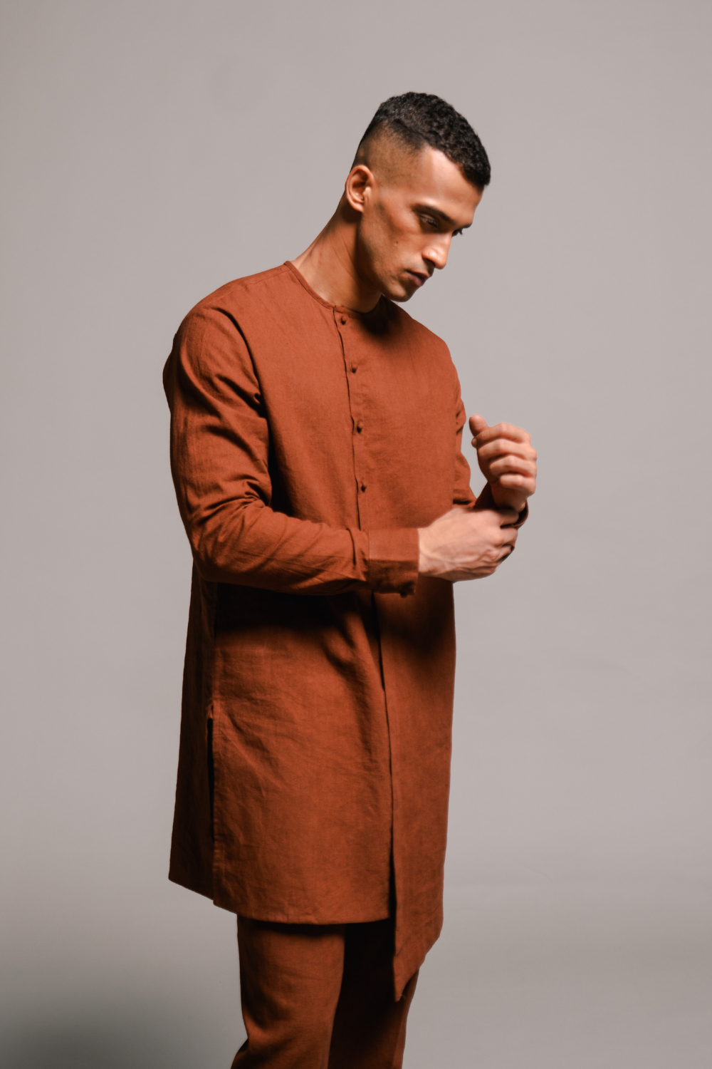 Mocha Co-Linen Side Open Kurta Set