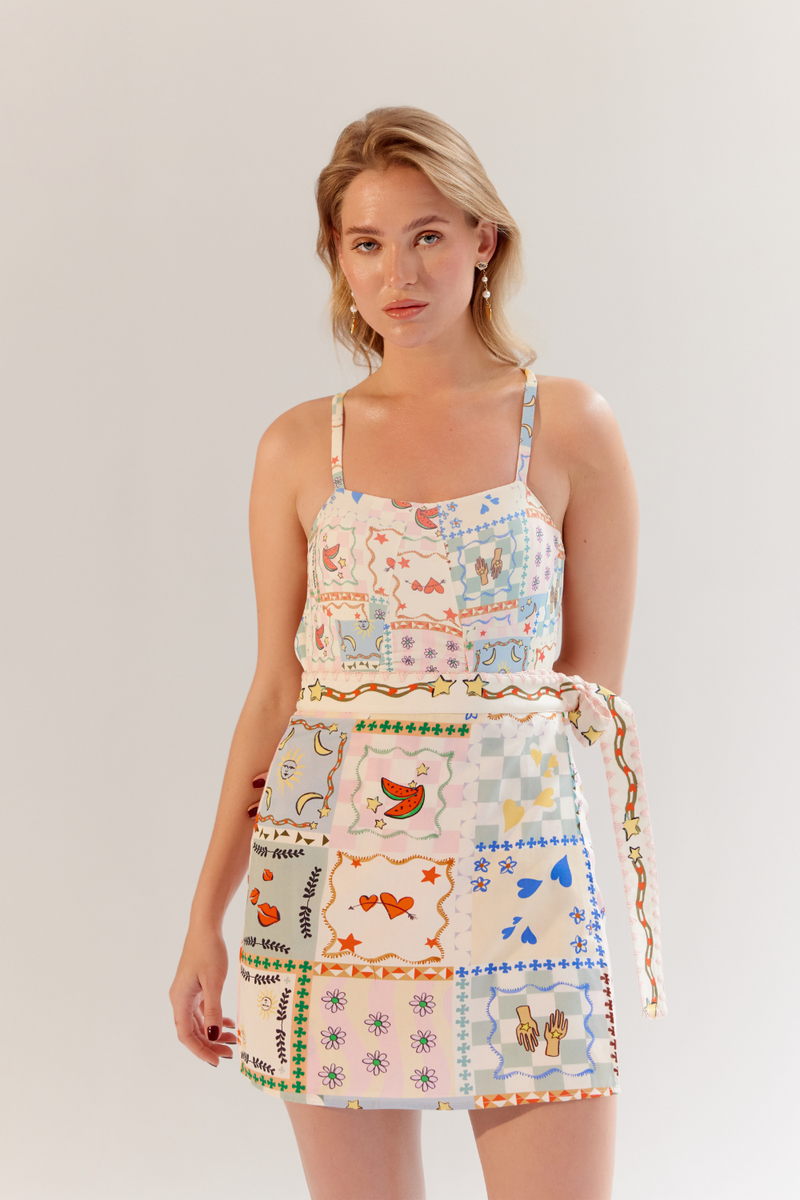 Wrap Me Round Skirt - Boardgame satin by NOIB for women Worldwide