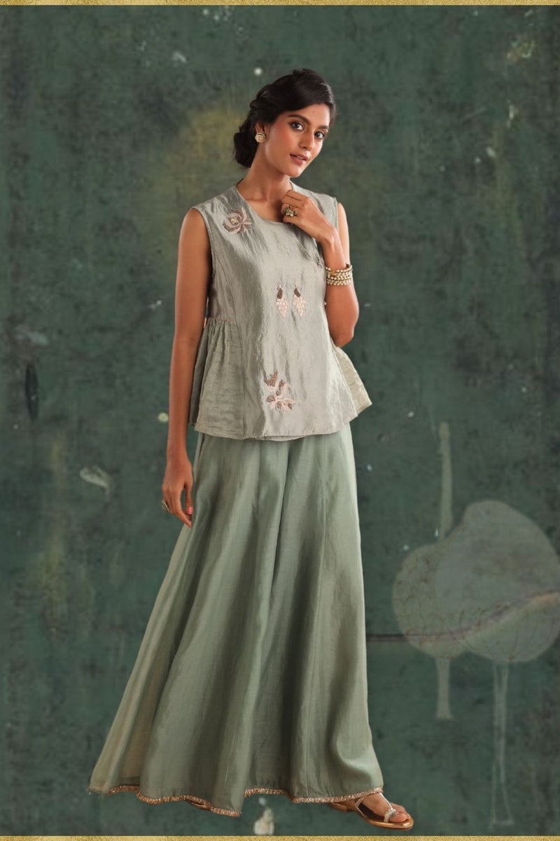Pistachio Top & Palazzo by Myoho in green color for women Worldwide