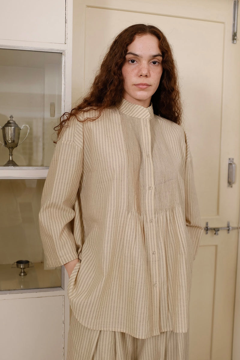 Rue Top handwoven cotton top/shirt by MASON AND MILL in beige for women Worldwide