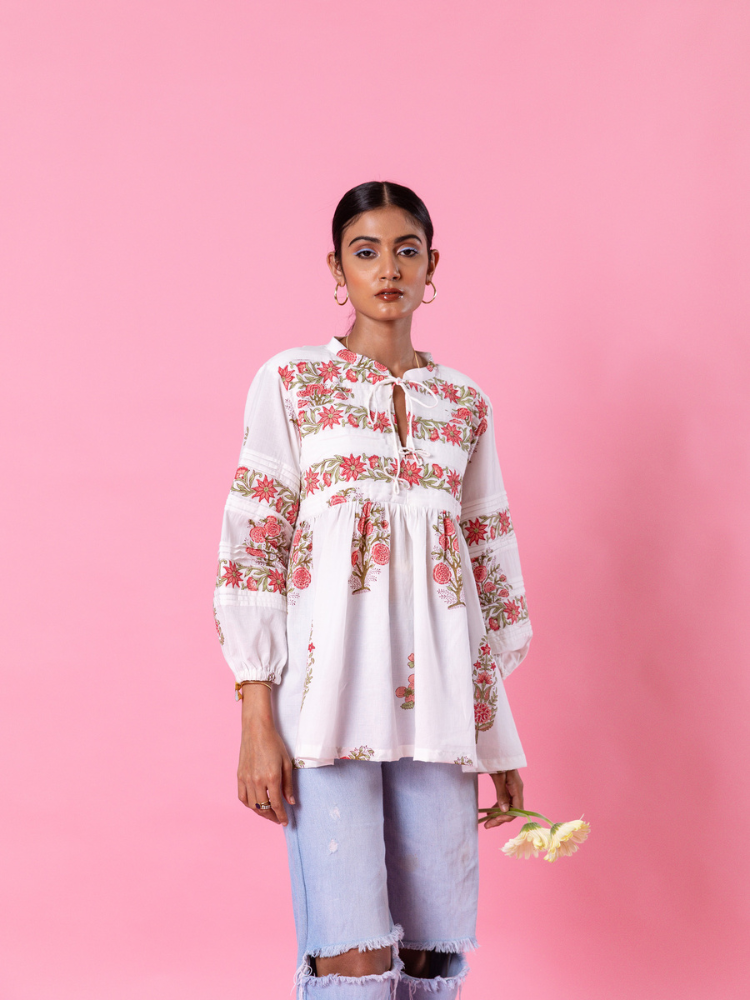 Florencia Peasent Top Top & Tunics by Marche in white color for women Worldwide