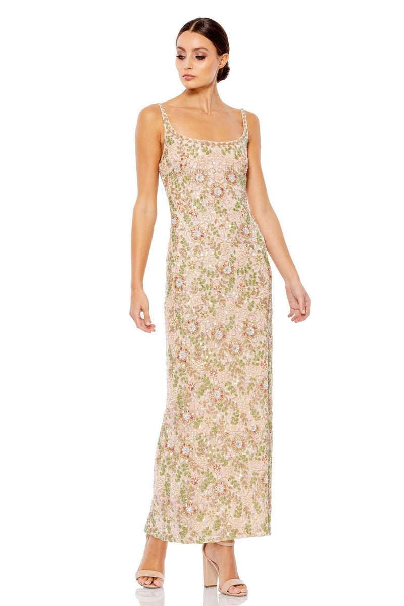 MD-10755 Embroidred Ankle Length Dress-Beige by Mac Duggal in beige color for women Worldwide