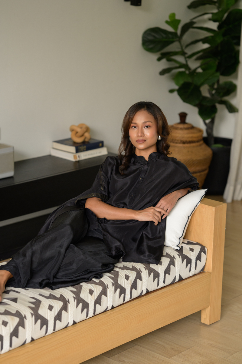 Nighfall Silk Kaftan silk tunics/kaftan by Zanzibar Living in black for women Worldwide