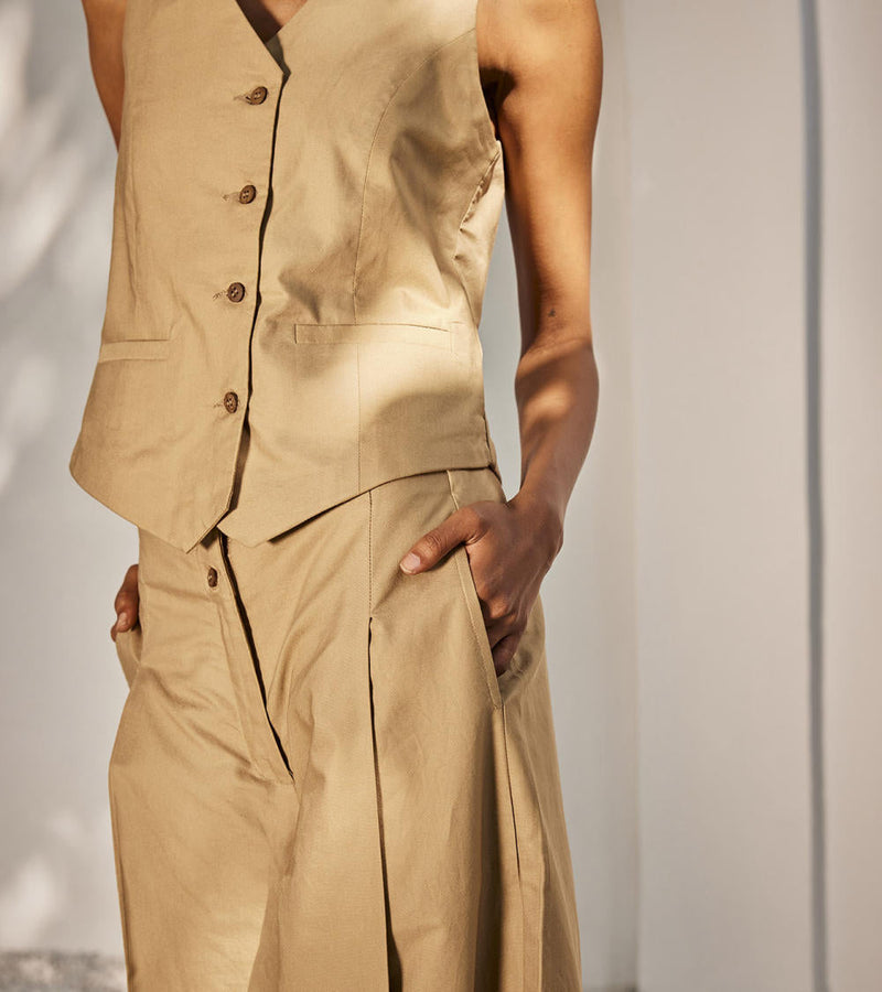 Nocturnal days co-ord set Co-ord Set by Khara Kapas in beige for women Worldwide