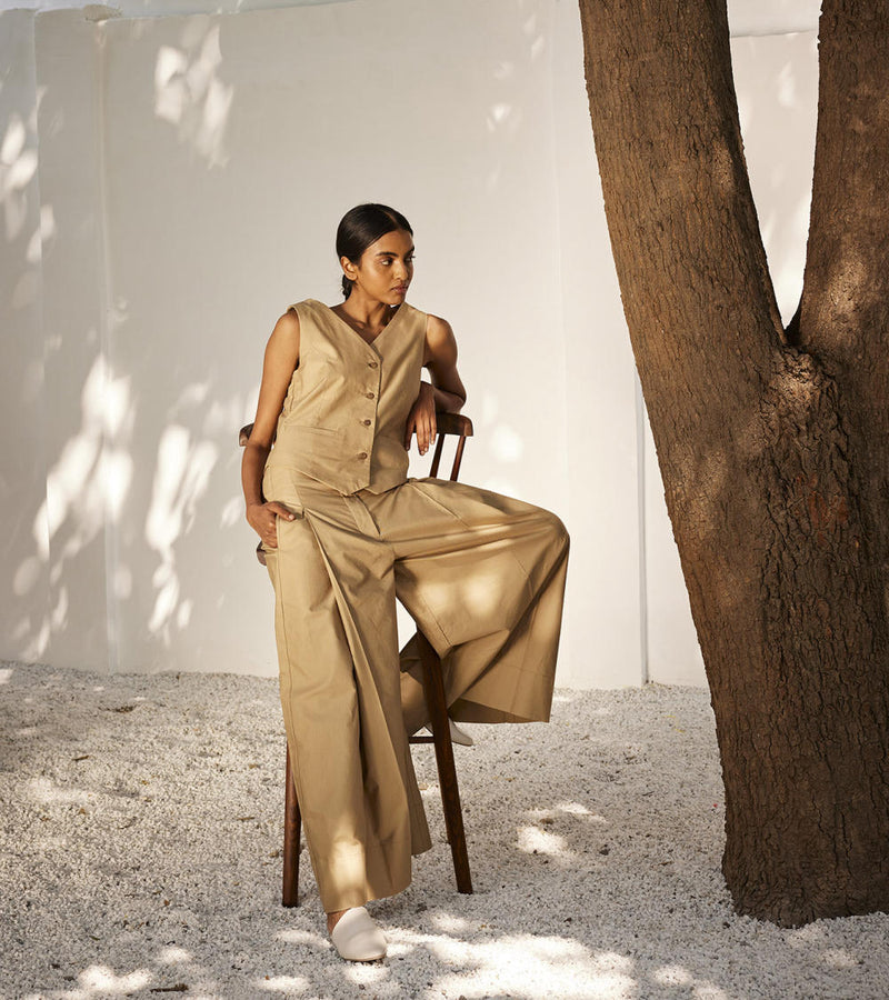 Nocturnal days co-ord set Co-ord Set by Khara Kapas in beige for women Worldwide