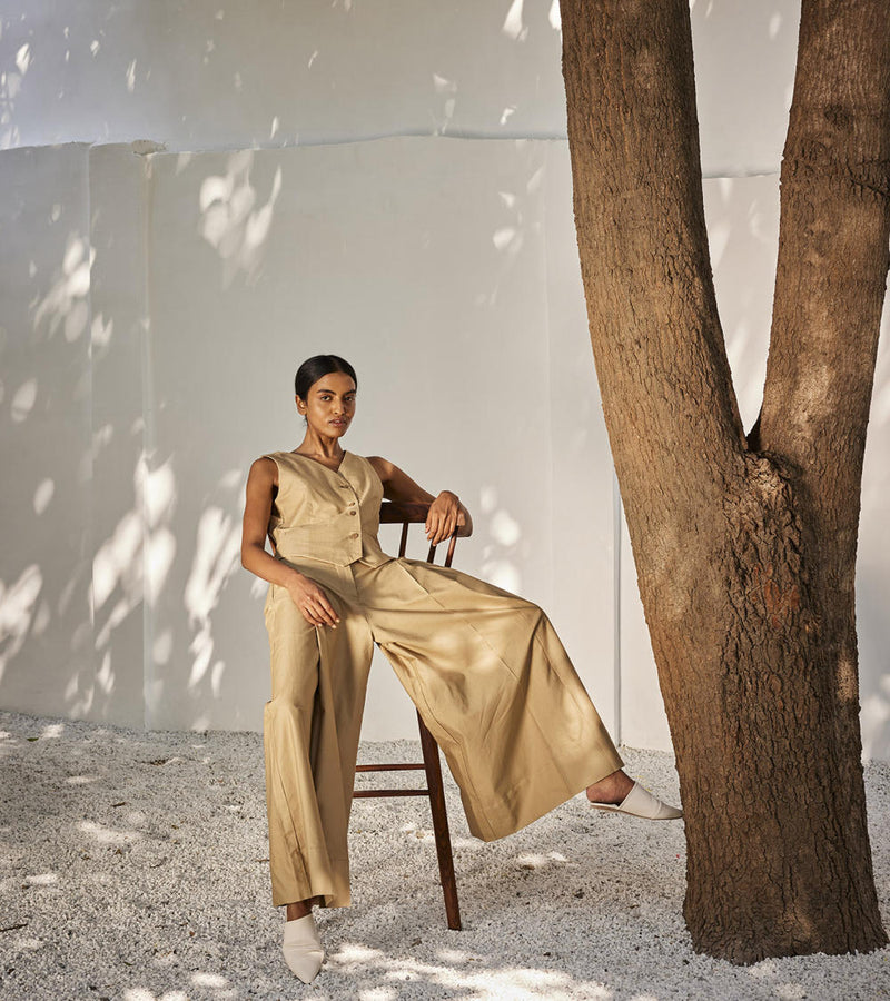 Nocturnal days co-ord set Co-ord Set by Khara Kapas in beige for women Worldwide