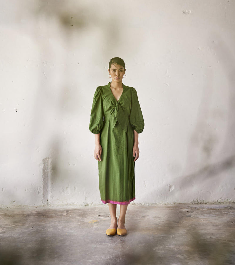 Tree House Dress cotton Dress by Khara Kapas in green for women Worldwide