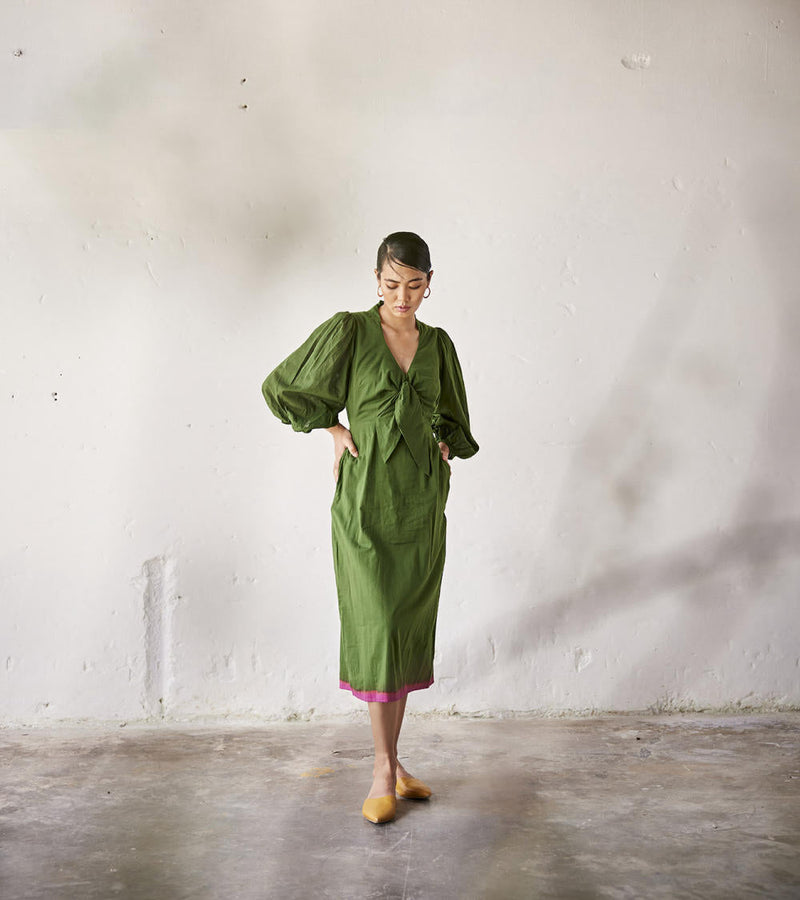 Tree House Dress cotton Dress by Khara Kapas in green for women Worldwide