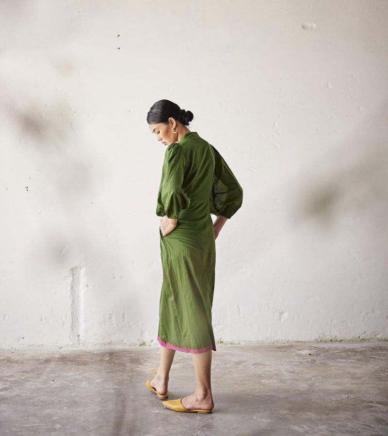 Tree House Dress cotton Dress by Khara Kapas in green for women Worldwide