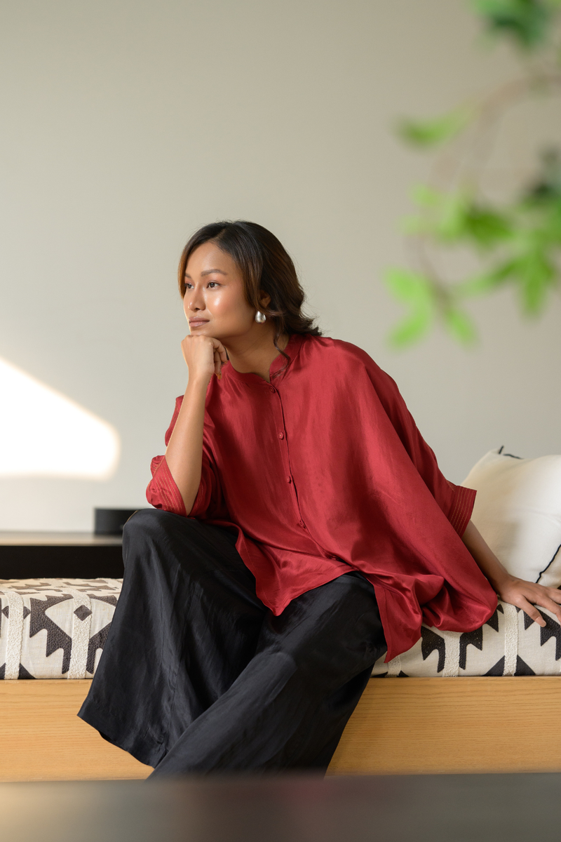 Ruby Kaftan Top silk top/shirt by Zanzibar Living in ruby red for women Worldwide