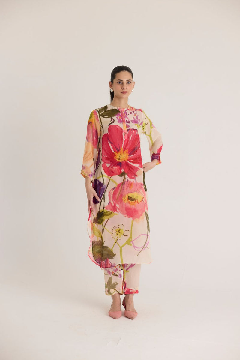 DOLLY WHITE CREPE LONG KURTA SET mul by Yam in multi color for women Worldwide